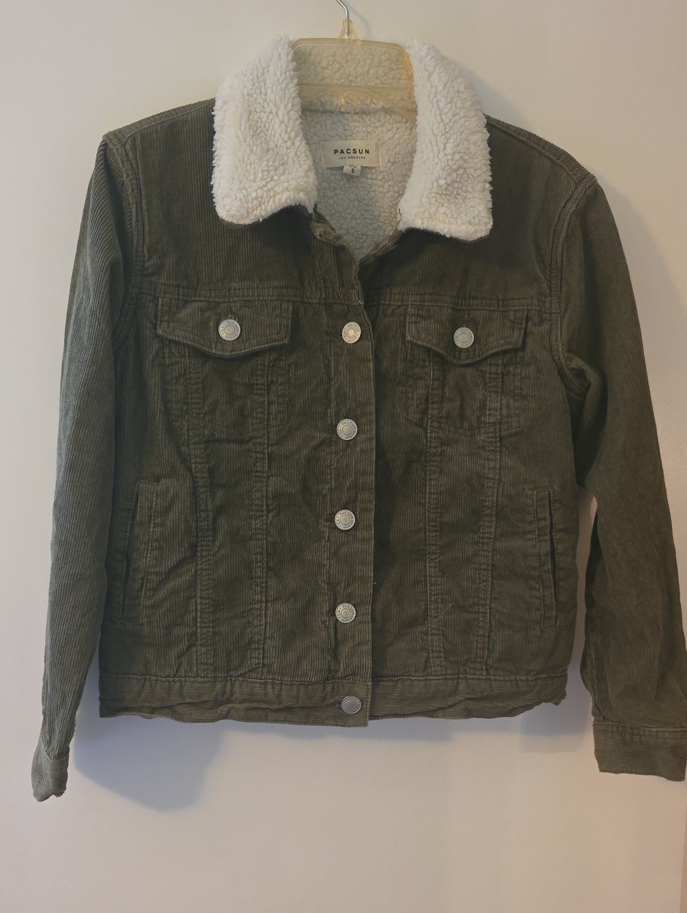 PacSun Olive Green Corduroy Sherpa Lined Trucker Jacket Boho Western Coat